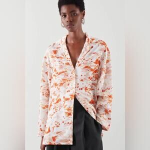NWT COS Relaxed Camp Collar Button Down Shirt Abstract Orange Print Size 6